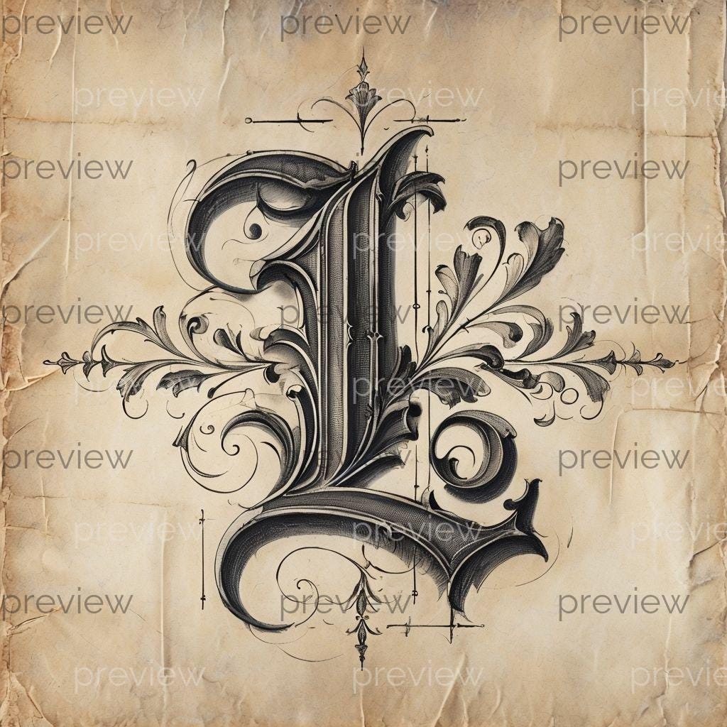 L Ornate Vintage Letter L Artwork - Elegant Flourishes and