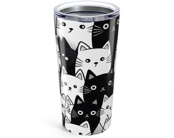 Black and White Cats 20oz Tumbler: Insulated Cat Lover Travel Mug