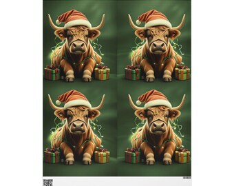 Highland Cow Christmas Wrapping Paper: Festive Farm Animal Gift Wrap