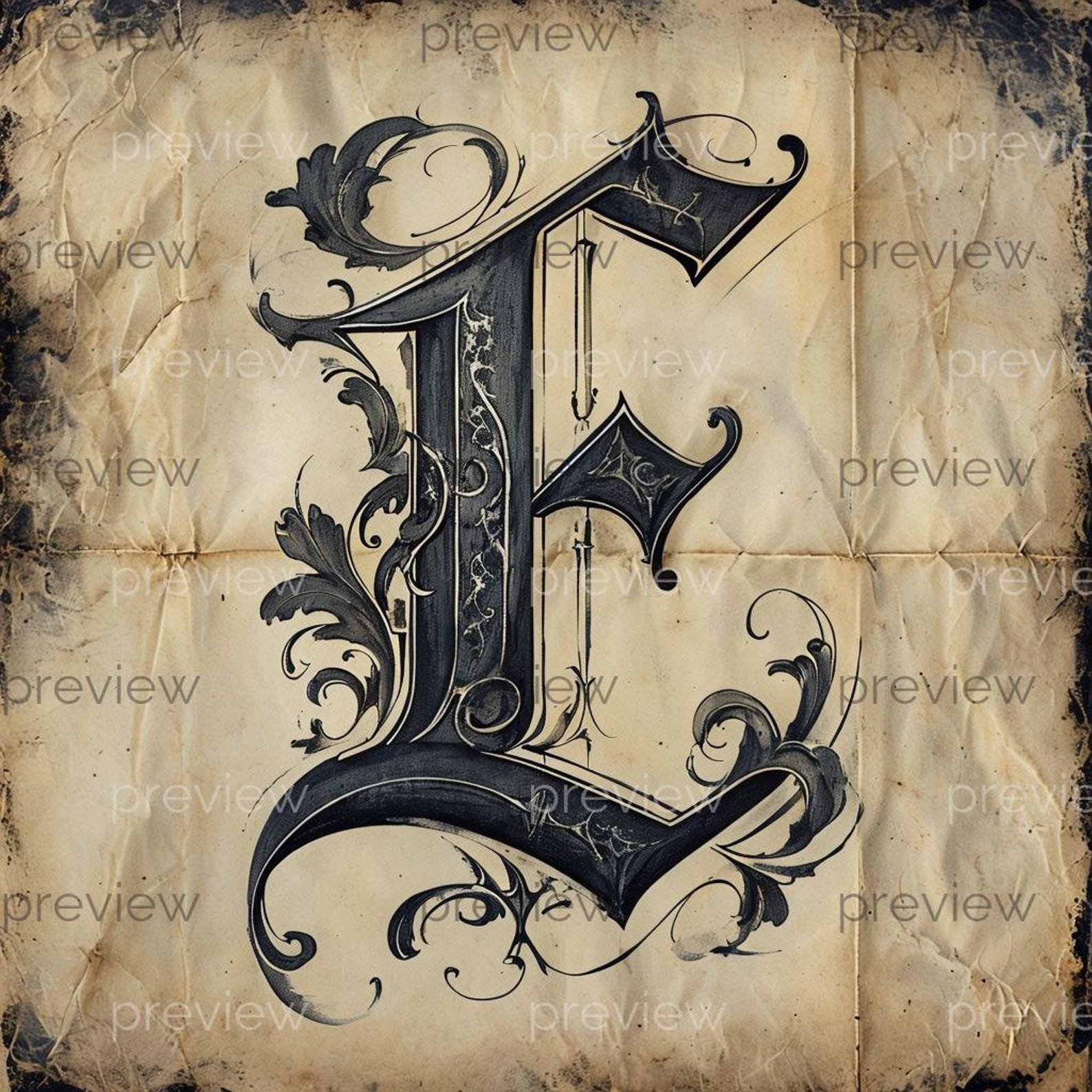 Ornate Vintage Letter E Art - Intricate Flourishes on Aged Paper ...