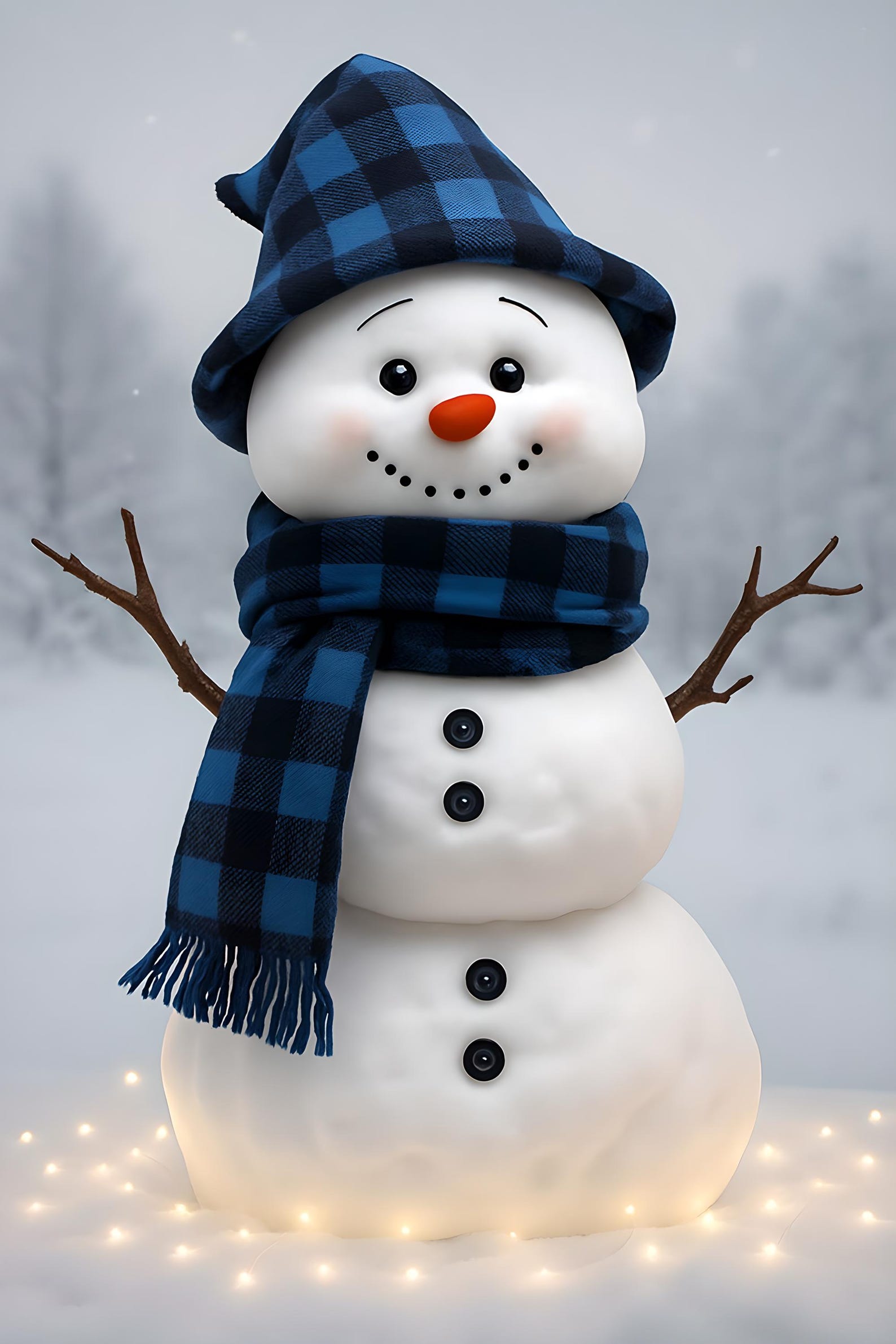 Cheerful Snowman Clipart With Blue and Black Checkered Scarf and Hat ...