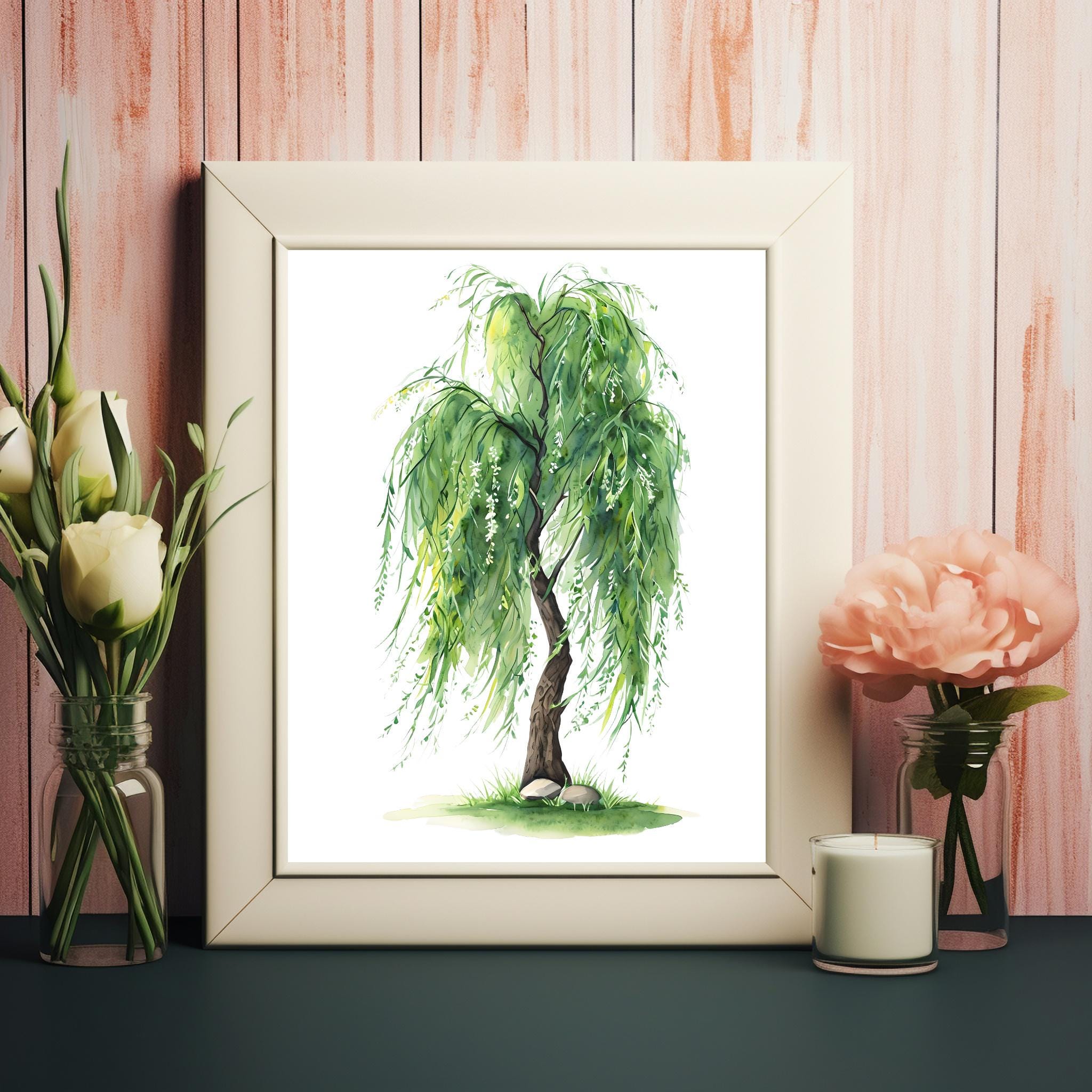 Whimsical Willow Tree Illustration - Artistic Digital Art for Wall