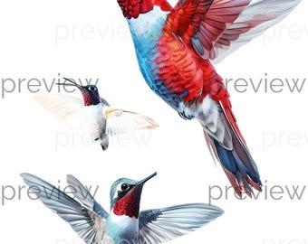 Vivid Hummingbirds in Flight - Colorful Digital Art Print for Instant Download