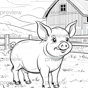 Fröhliches Schwein Musterdesign für digitales Papier, Geschenkverpackungen und Malaktivitäten in Schwarz-Weiß-Linienkunst