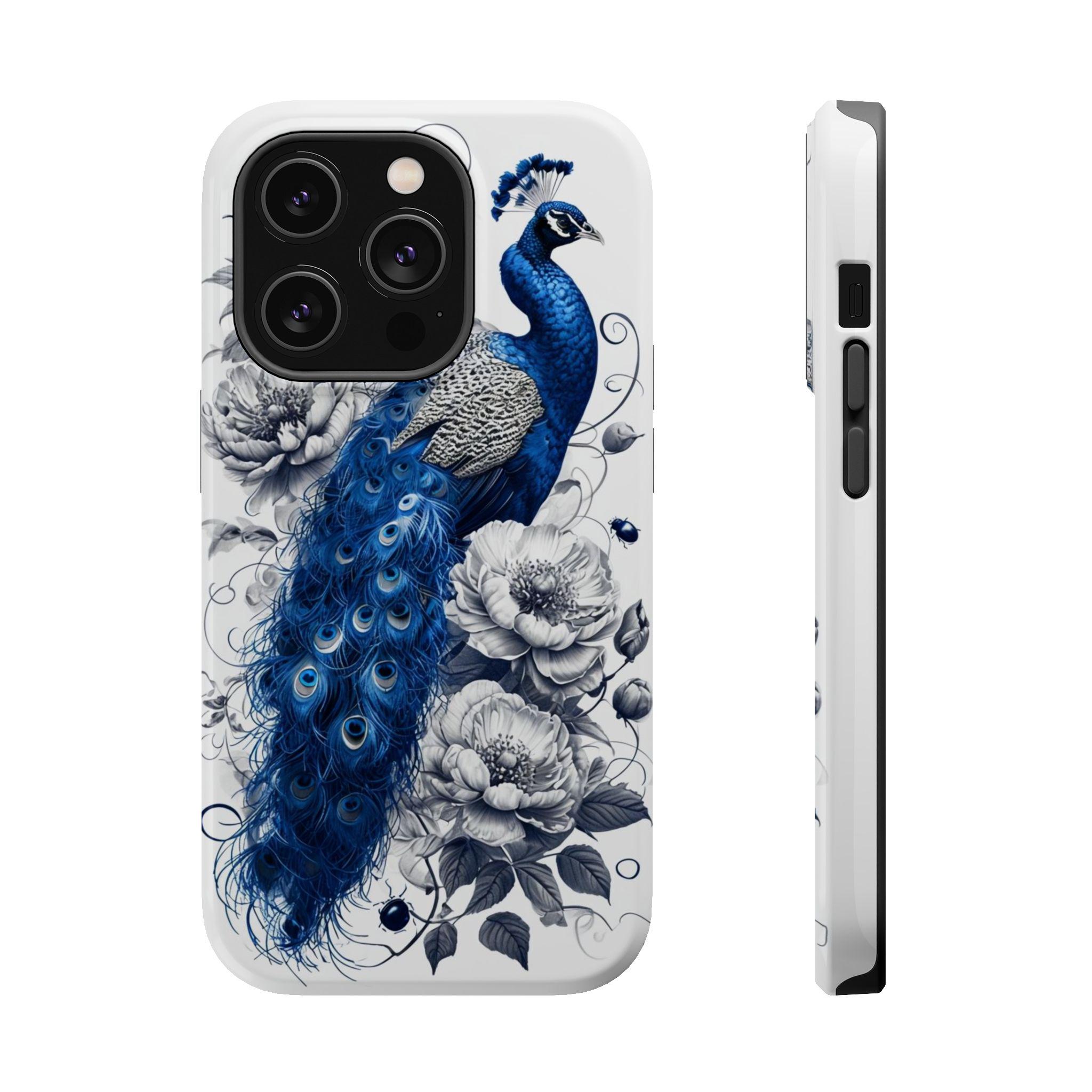 Peacock Magnetic Case, Impact-resistant Phone Cover, Floral Phone