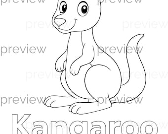 Verspieltes Cartoon Känguru mit fettem K und Känguru Text - lustige und freundliche Malseite für die Lernaktivitäten von Kindern