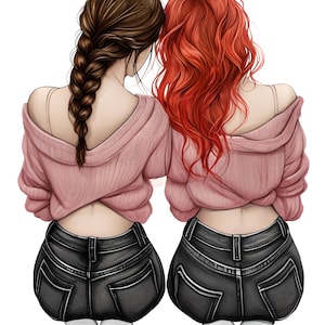 Herzliche Freundschaft Clipart - zwei junge Frauen erstellen eine Herzform mit den Händen - Instant Download Sublimation Design