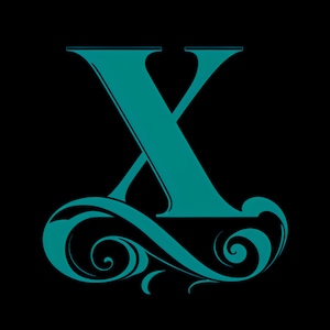 Elegante clipart de letra X verde azulado para descarga instantánea, diseño de sublimación, elemento de marca artístico y moderno.