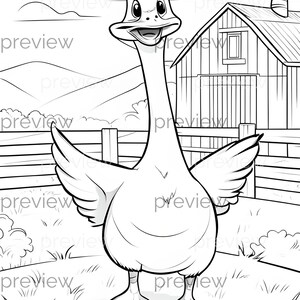 Fröhliche Gans Cartoon in Farm-Einstellung - Perfekt zum Ausmalen, für nahtlose Muster, für digitales Papier und für Geschenkverpackungen