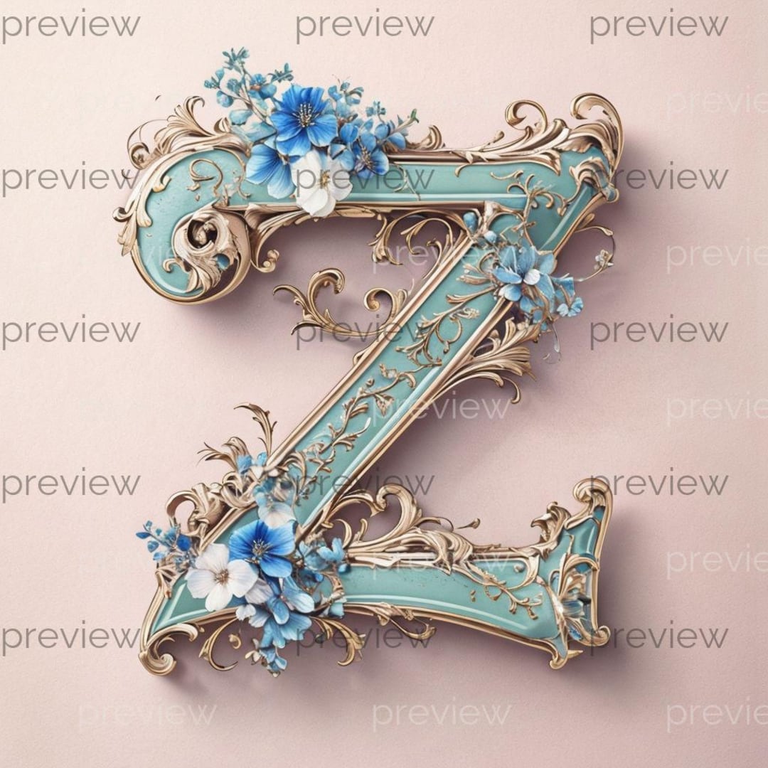 Z Ornate Decorative Letter Z With Gold Filigree and Floral Accents ...
