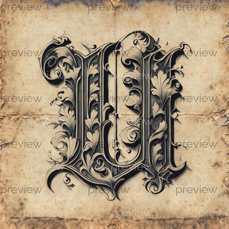 Ornate Vintage Letter W - Elaborate Flourishes and Decorative Elements for Elegant Digital Art Printable