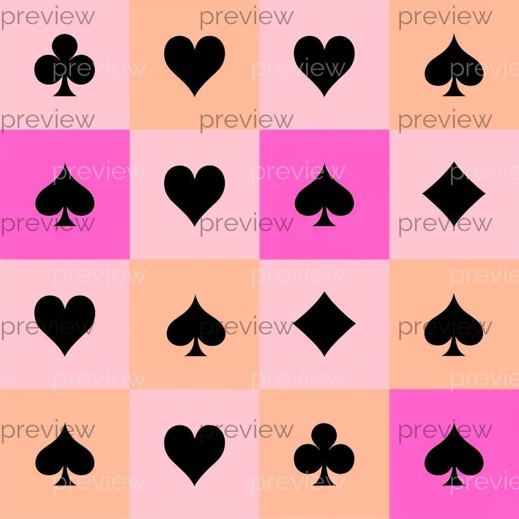 Bold Playing Card Suits Pattern in Peach and Pink - Digital Art for ...