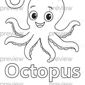 Fröhliche Oktopus-Alphabetkunst - Perfekt zum Ausmalen für Kinder, für schulische Zwecke und lustige Geschenkverpackung - O wie für Oktopus