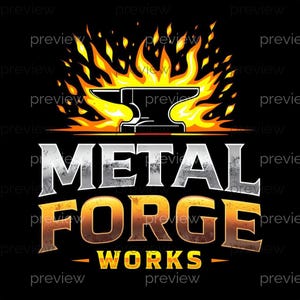 Bold Industrial Logo Design for Metal Forge Works Featuring Anvil and Flames - Digital Art Instant Download