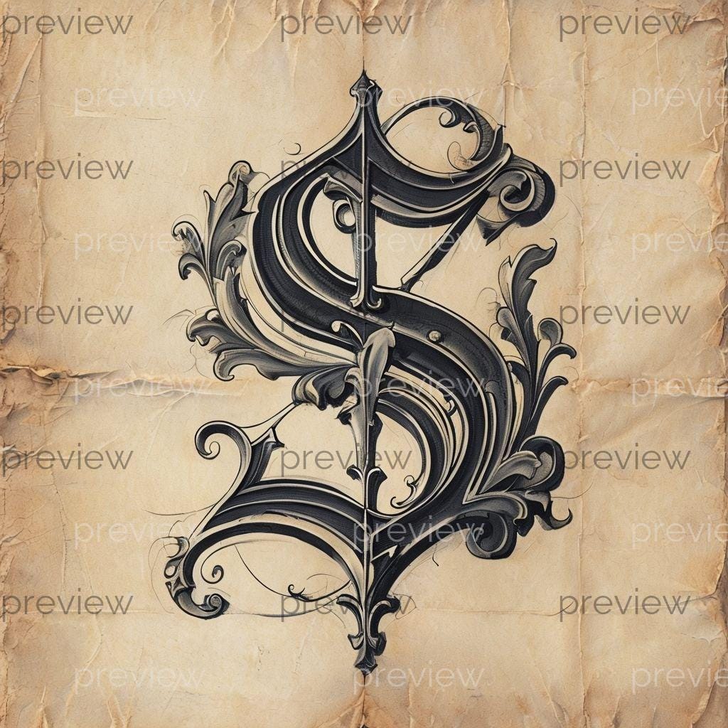 S Ornate Letter S in Elegant Floral Design - Digital Art for Instant ...