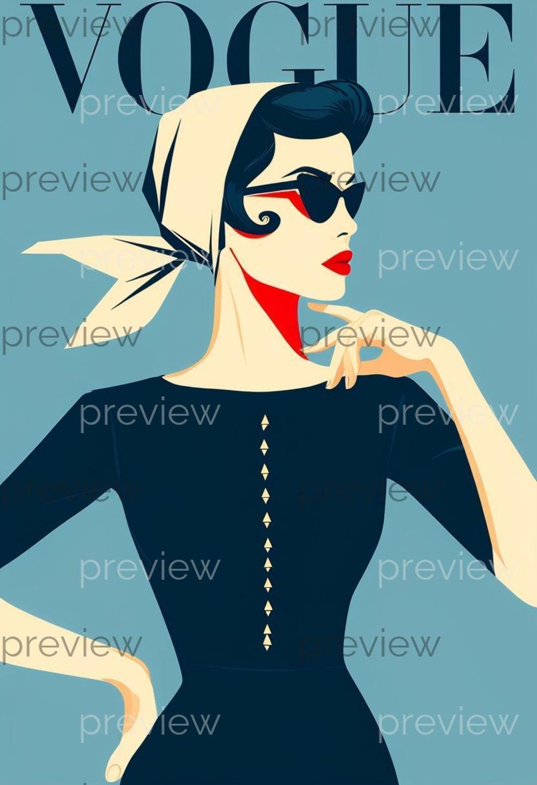 Vintage Glamour VOGUE Illustration - Chic Woman in Black Dress With ...