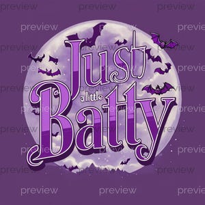 Bara lite Batty - Rolig och nyckfull Halloween digital konst med fladdermöss och måne för utskrivbar dekoration