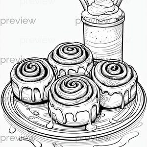 Whimsical Cinnamon Rolls with Creamy Beverage - Printable Digital Art for Instant Download