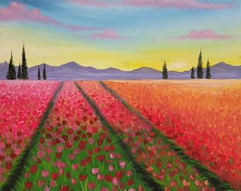 Tulip Field Original Painting on Canvas