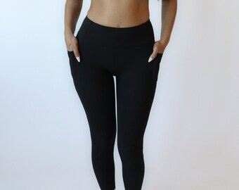 Leggings Azalea para mujer con bolsillos, Leggings de entrenamiento elásticos y agradables a la piel, Perfectos para yoga, correr, gimnasio y días informales, (Negro)