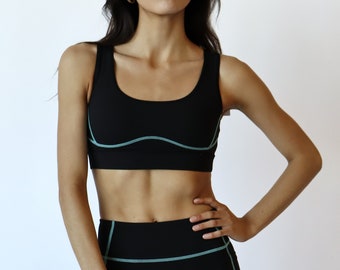 Sujetador deportivo Azalea para mujer, Sujetador de gimnasio de cintura alta y agradable al tacto, Perfecto para yoga, fitness, correr y uso diario, (verde azulado/negro)