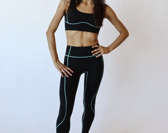 Leggings Azalea para mujer con bolsillos, Leggings de entrenamiento elásticos y agradables a la piel, Perfectos para yoga, correr, gimnasio y días informales, (verde azulado/negro)