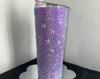 Purple Bow Stainless Steel Bubba Bling Tumbler - Rhinestone Tumbler - Bedazzled Tumbler - Gift
