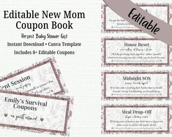 Editable New Mom Coupon Book, Baby Shower Gift, Postpartum Support (Digital Download)