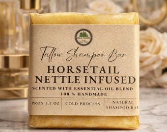 Tallow Shampoo Bar Infused with Horsetail & Nettle | Frizz Control | Strengthening Hair Care | Herbalist Formula