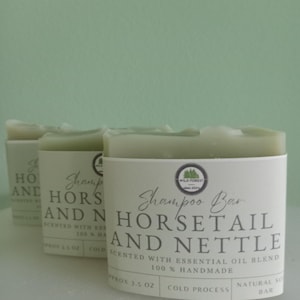 Horsetail And Nettle Infused Shampoo Bar: Mineral-rich Herbs For Hair Care All Natural Ingredients Essential Oil Scented