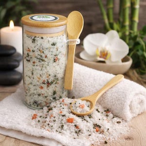 Mugwort Infused Bath Salts in a Jar: The Herb of Dreams, Mineral-Rich Soak with Tea Tree, Rosemary & Bay Laurel Essential Oils Scented