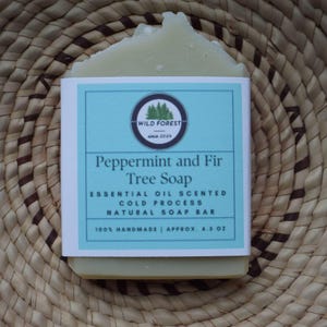 Handmade Peppermint Fir Tree Soap: Natural Essential Oil Bar (4.5 oz)