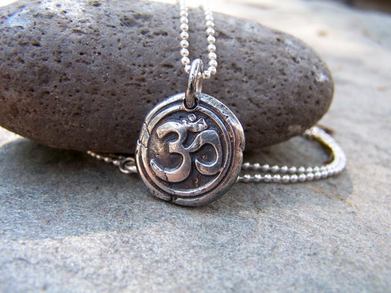 Om Fine Silver Wax Seal Stamped Necklace | Etsy