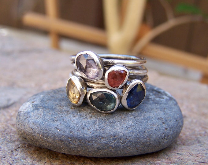 Stunning Sterling and Sapphire Stacking Rings-custom Settings Available ...