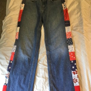 Refashioned patchwork Tommy Hilfiger jeans. Patriotic.