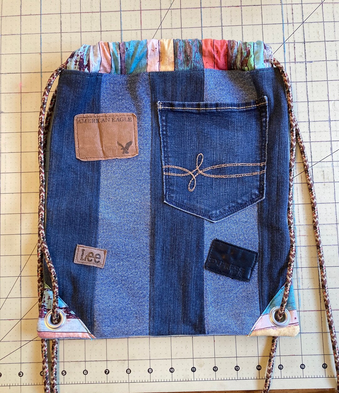 【NONCODE】LINE denim string backpack Denim Drawstring, Backpack - Etsy