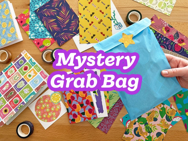 Mystery Grab Bag Postcards, Stickers, Washi Tape & More image 1