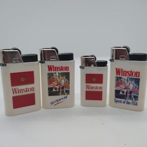 Lot Of 4 - Vintage Empty Winston Cigarette Lighters - Mid-Century Collectible - 2x2&quot; - Tobacco Memorabilia - Do Not Work