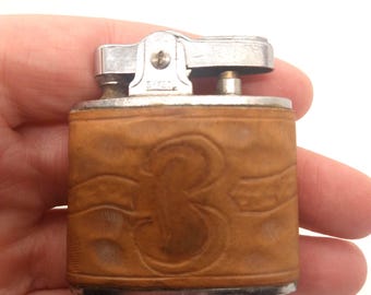 Unique Vintage Brown Leather Wrapped SYMBOL Lighter - 2" By 2" Retro Pocket Lighter - Untested (needs fluid and wick) - Parts Intact