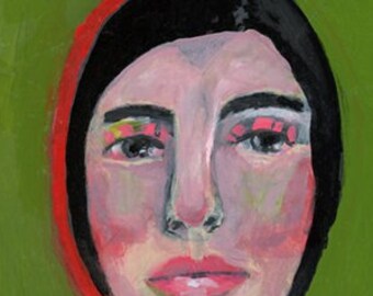 Portrait Painting Woman Pink Eyelashes, Original Canvas Art  Silence After Dinner No 3