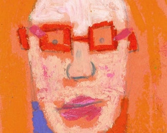 Giclee Print Colorful Cartoon Man Red Glasses Portrait Art - Work Undisturbed