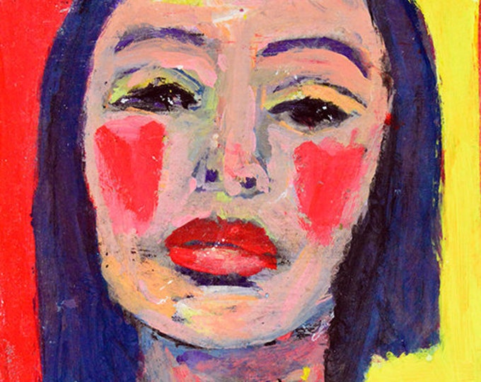 Unique Whimsical Wall Art Portrait Painting Red Hearts Etsy