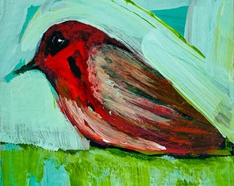 Red Robin Bird Giclee Print, Painting Print, Spring Wall Art