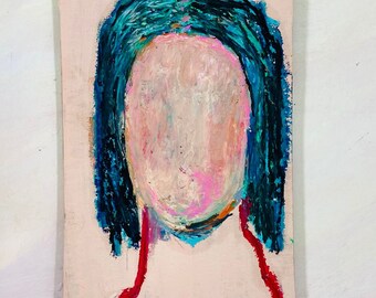 Affordable Cardboard Art, Woman Portrait Art, Oil Pastel Drawing - Face In The Crowd