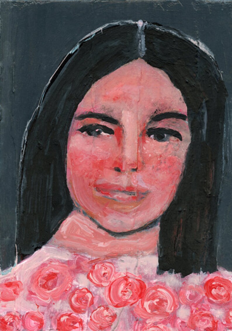 Girl Wearing Pink Roses Sweater Portrait Painting image 0