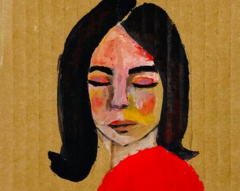 Affordable Cardboard Art, Woman Portrait Art, Acrylic Painting  Self Forgiveness