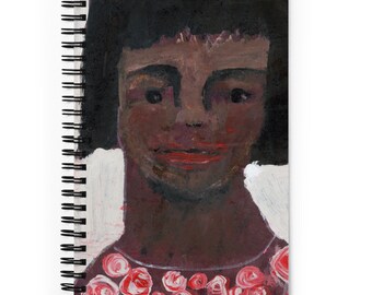 Spiral notebook with dotted pages, Artsy portrait painting on cover, Take notes in school