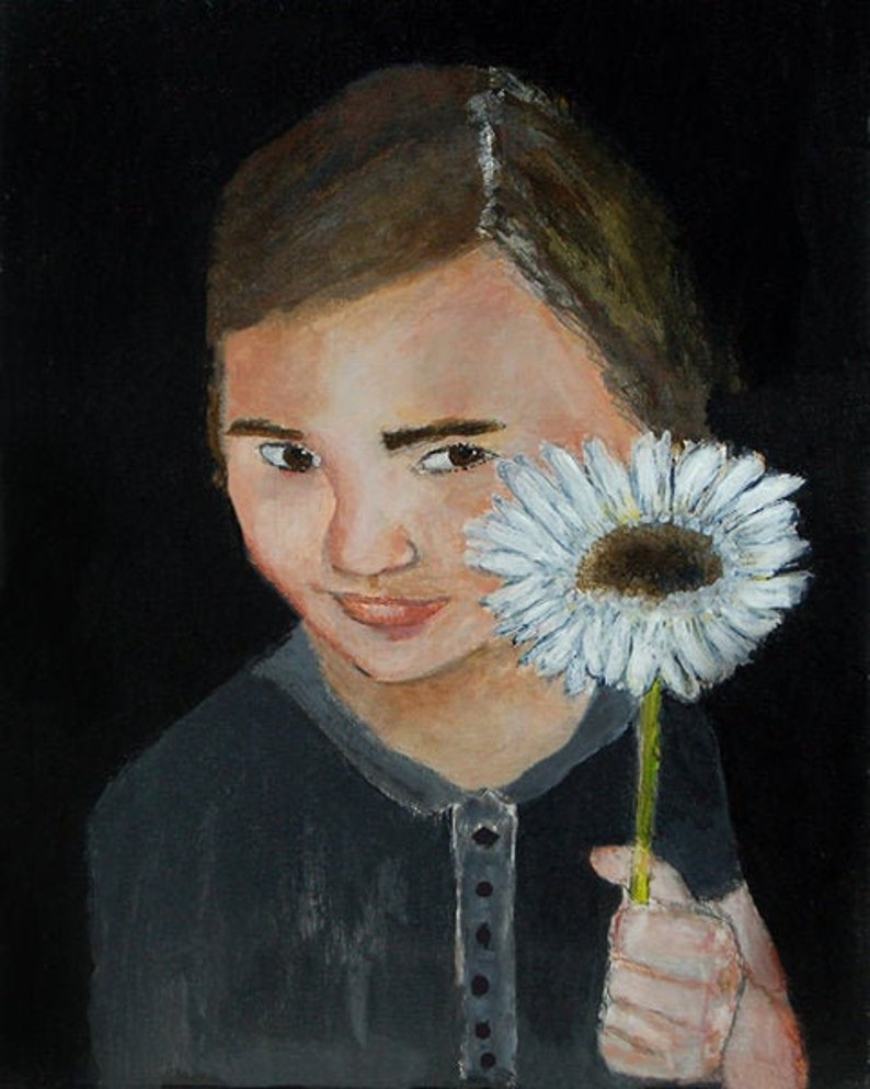 Little Girl Child White Flower Painting Print  Bella image 0