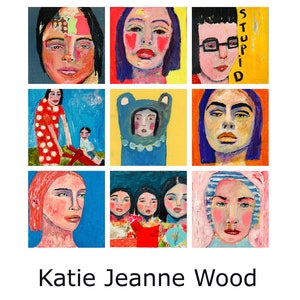 Affordable Cardboard Art, Woman Portrait Art, Pink & Orange Acrylic Painting image 7
