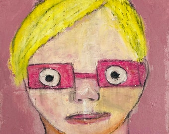 Person Wearing Pink Glasses Portrait Painting Affordable Cardboard Art - Shine